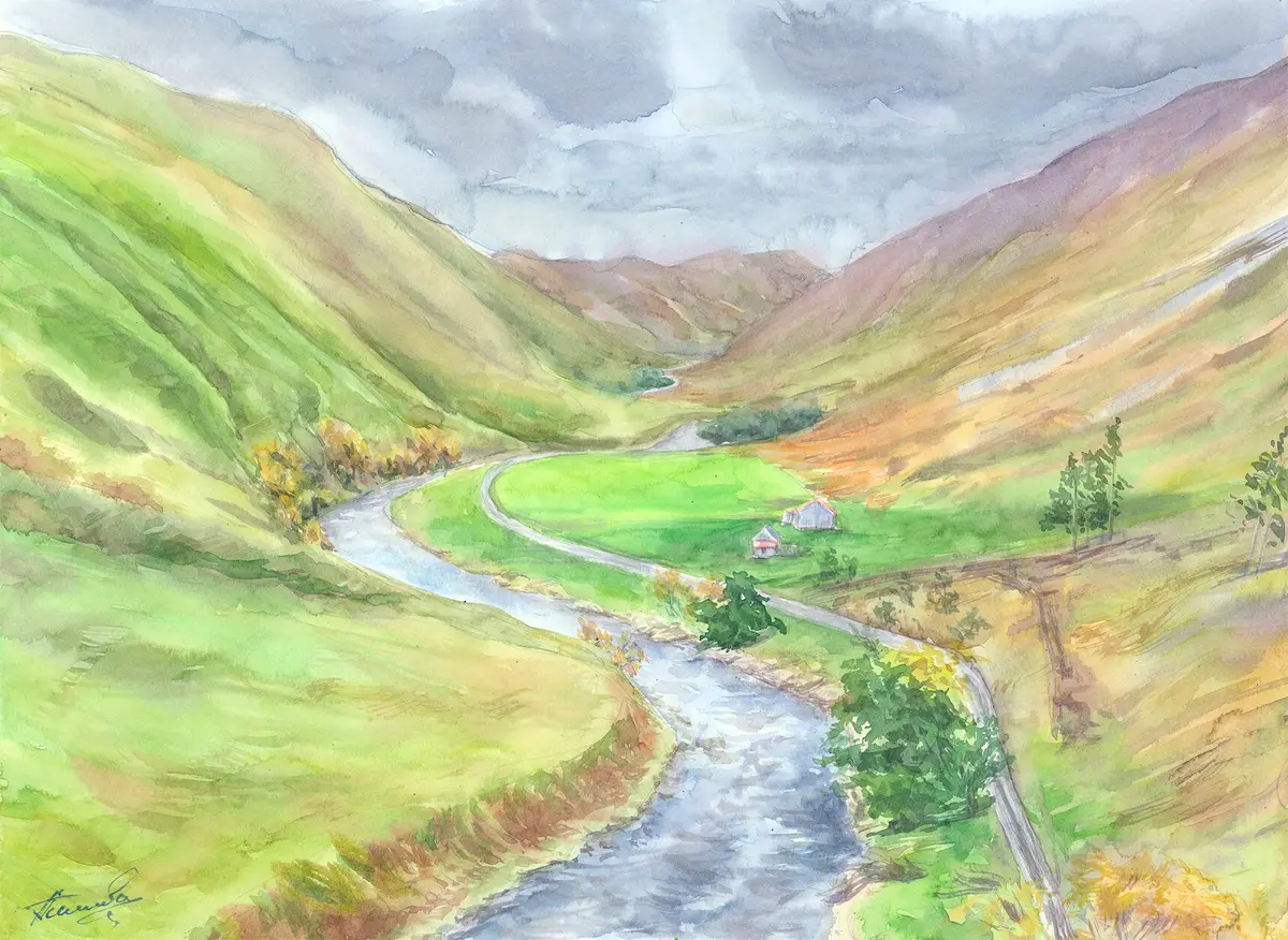 River Through the Glen, an original watercolour painting by Nadia Poe