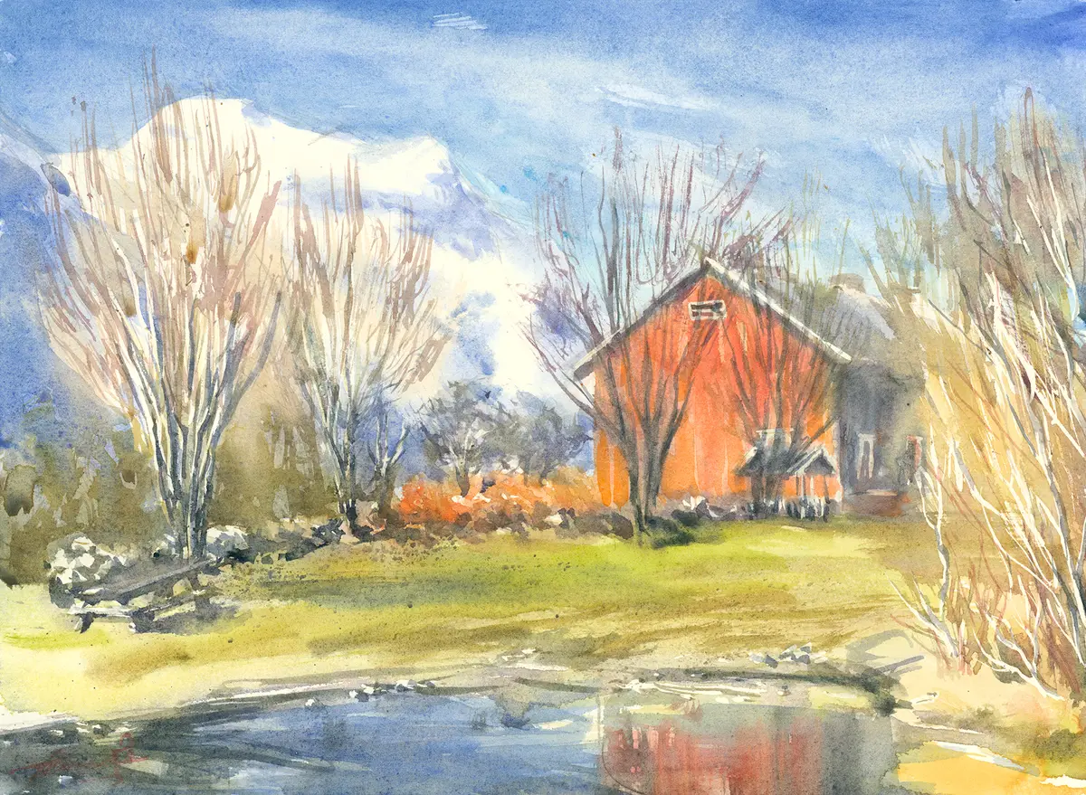 Sunndalen, Norway, an original watercolour painting by Nadia Poe