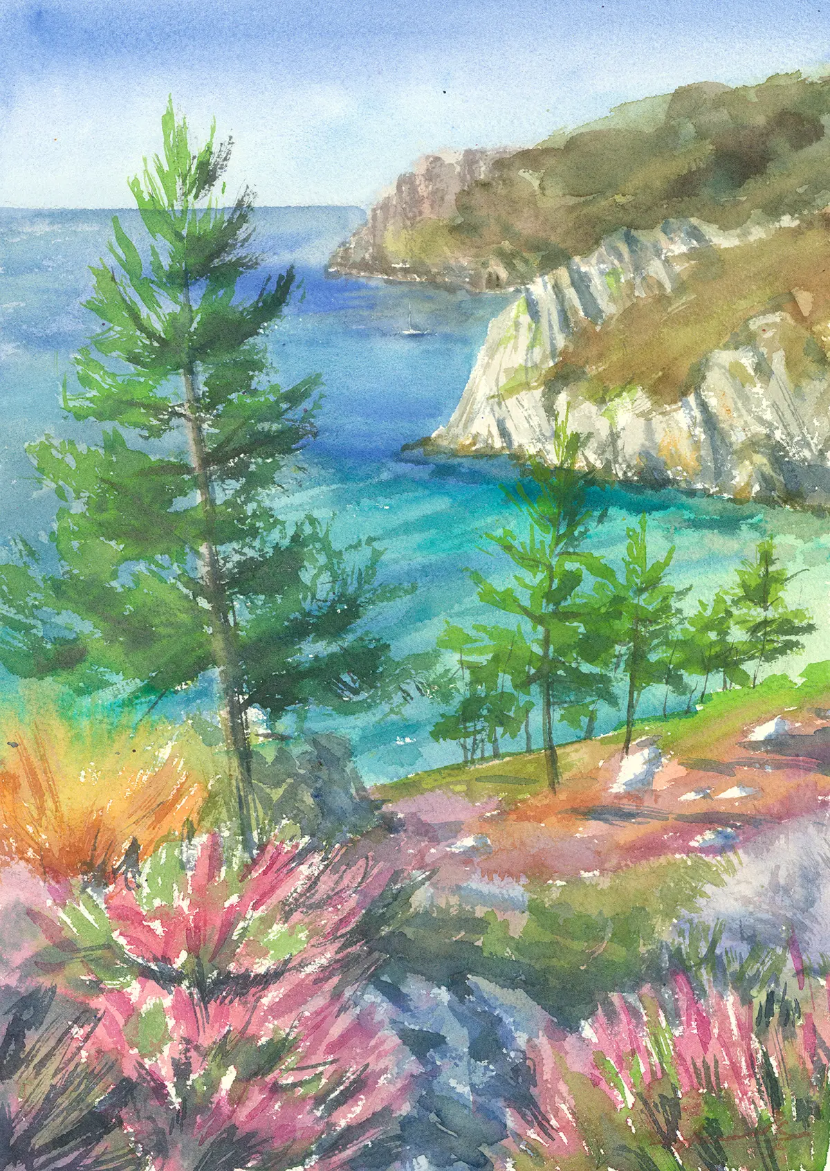 Pointe du Toulinguet, an original watercolour painting by Nadia Poe