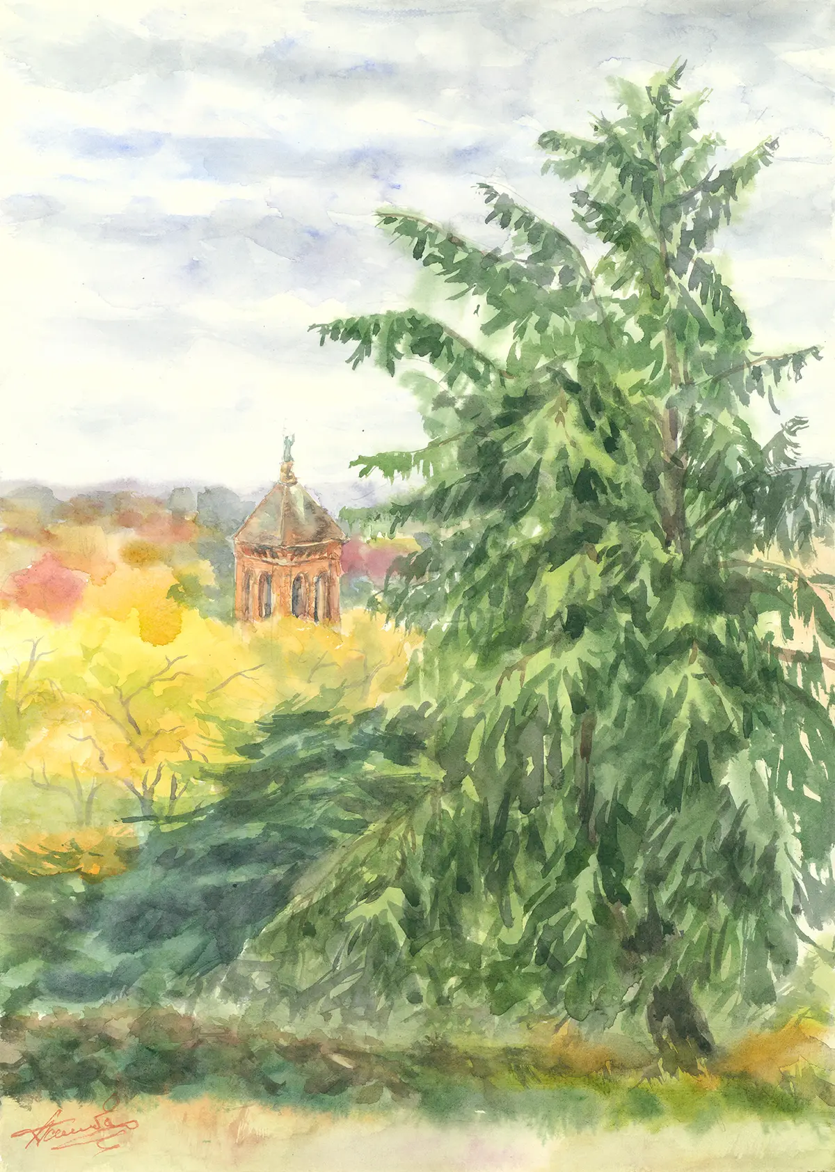 Autumn in Richmond Park, an original watercolour painting by Nadia Poe