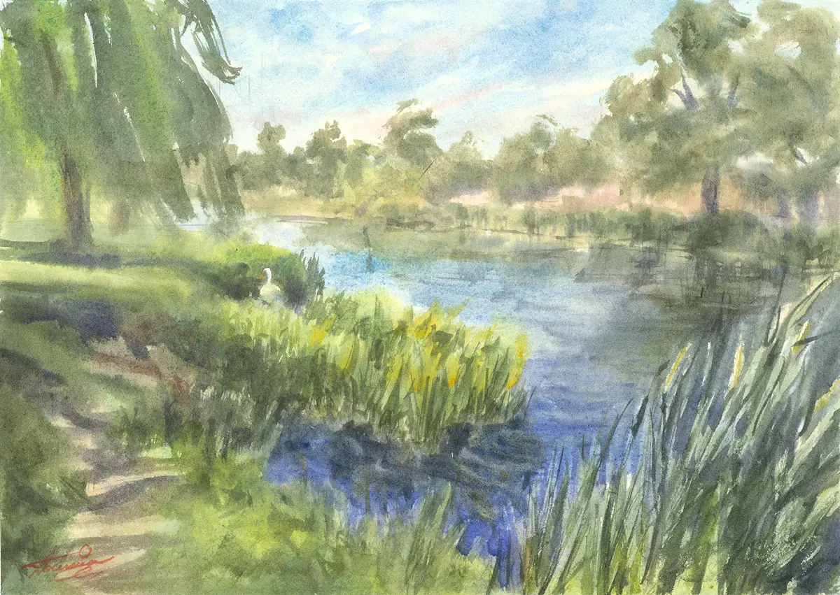 Nesting Season, Hampton Court Park, an original watercolour painting by Nadia Poe